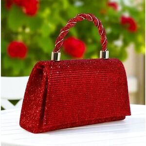 Purse Two Tone Red & Gold Glittered crossbody with Gold Chain Handle